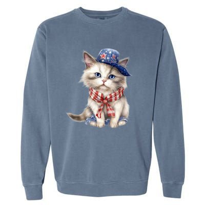 American Cat 4th Of July Cat Patriotic Cats Himalayan Kitten Garment-Dyed Sweatshirt