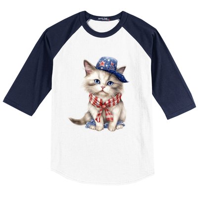 American Cat 4th Of July Cat Patriotic Cats Himalayan Kitten Baseball Sleeve Shirt