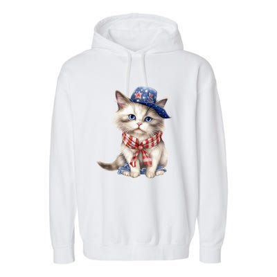 American Cat 4th Of July Cat Patriotic Cats Himalayan Kitten Garment-Dyed Fleece Hoodie