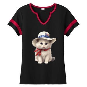 American Cat 4th Of July Cat Patriotic Cats Himalayan Kitten Ladies Halftime Notch Neck Tee