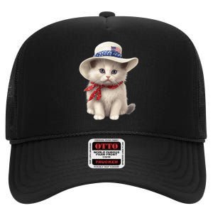 American Cat 4th Of July Cat Patriotic Cats Himalayan Kitten High Crown Mesh Back Trucker Hat