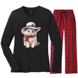 American Cat 4th Of July Cat Patriotic Cats Himalayan Kitten Women's Long Sleeve Flannel Pajama Set 