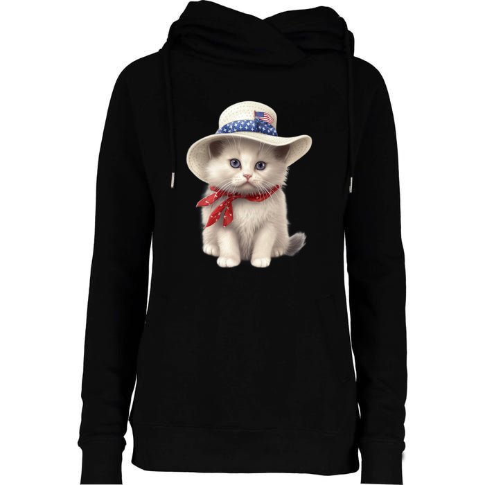 American Cat 4th Of July Cat Patriotic Cats Himalayan Kitten Womens Funnel Neck Pullover Hood