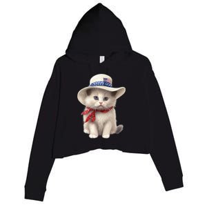 American Cat 4th Of July Cat Patriotic Cats Himalayan Kitten Crop Fleece Hoodie