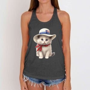 American Cat 4th Of July Cat Patriotic Cats Himalayan Kitten Women's Knotted Racerback Tank