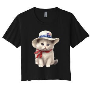 American Cat 4th Of July Cat Patriotic Cats Himalayan Kitten Women's Crop Top Tee