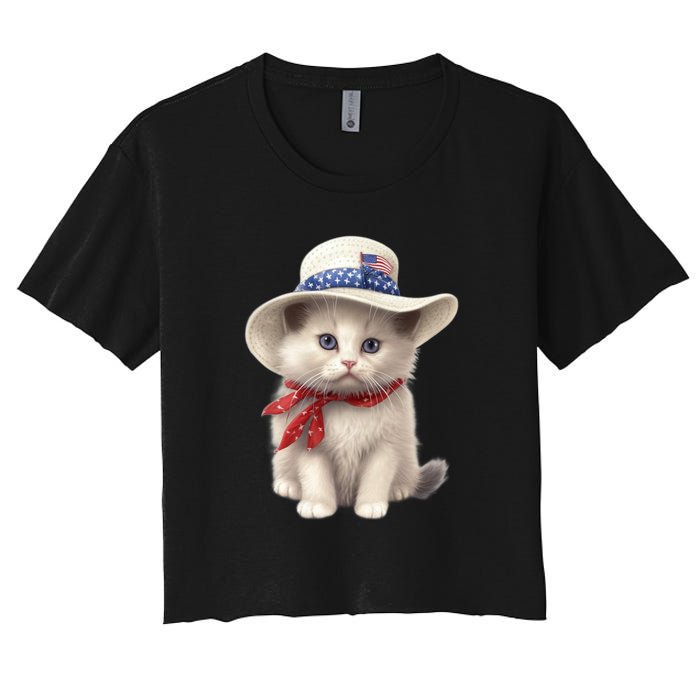 American Cat 4th Of July Cat Patriotic Cats Himalayan Kitten Women's Crop Top Tee