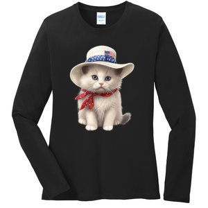 American Cat 4th Of July Cat Patriotic Cats Himalayan Kitten Ladies Long Sleeve Shirt