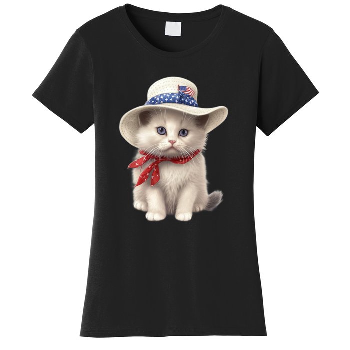 American Cat 4th Of July Cat Patriotic Cats Himalayan Kitten Women's T-Shirt