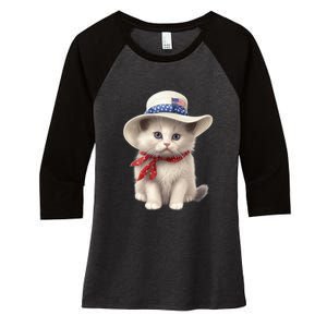 American Cat 4th Of July Cat Patriotic Cats Himalayan Kitten Women's Tri-Blend 3/4-Sleeve Raglan Shirt