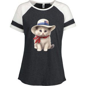 American Cat 4th Of July Cat Patriotic Cats Himalayan Kitten Enza Ladies Jersey Colorblock Tee