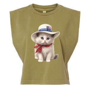 American Cat 4th Of July Cat Patriotic Cats Himalayan Kitten Garment-Dyed Women's Muscle Tee