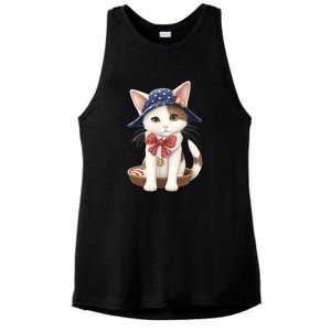 American Cat 4th Of July Cat Patriotic Cats Japanese Bobtail Kitten Ladies PosiCharge Tri-Blend Wicking Tank