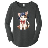 American Cat 4th Of July Cat Patriotic Cats Japanese Bobtail Kitten Women's Perfect Tri Tunic Long Sleeve Shirt