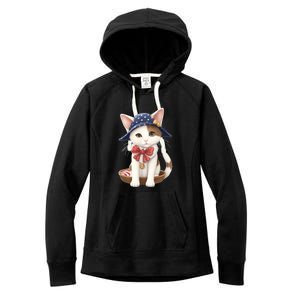 American Cat 4th Of July Cat Patriotic Cats Japanese Bobtail Kitten Women's Fleece Hoodie