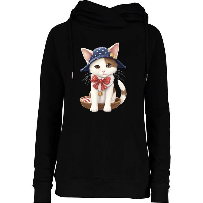 American Cat 4th Of July Cat Patriotic Cats Japanese Bobtail Kitten Womens Funnel Neck Pullover Hood