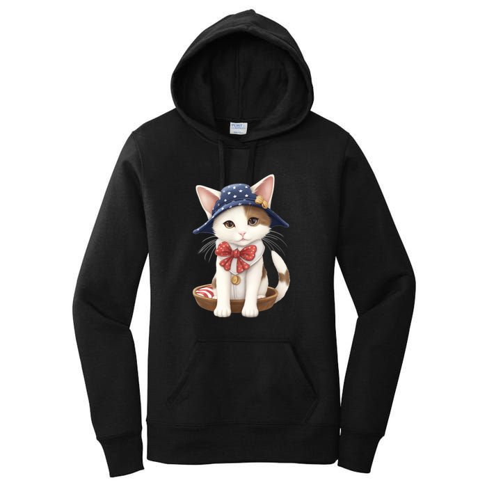 American Cat 4th Of July Cat Patriotic Cats Japanese Bobtail Kitten Women's Pullover Hoodie