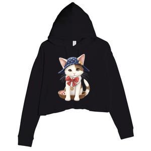 American Cat 4th Of July Cat Patriotic Cats Japanese Bobtail Kitten Crop Fleece Hoodie