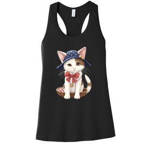 American Cat 4th Of July Cat Patriotic Cats Japanese Bobtail Kitten Women's Racerback Tank