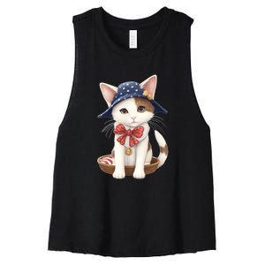 American Cat 4th Of July Cat Patriotic Cats Japanese Bobtail Kitten Women's Racerback Cropped Tank