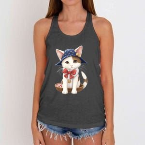 American Cat 4th Of July Cat Patriotic Cats Japanese Bobtail Kitten Women's Knotted Racerback Tank