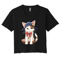 American Cat 4th Of July Cat Patriotic Cats Japanese Bobtail Kitten Women's Crop Top Tee