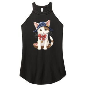 American Cat 4th Of July Cat Patriotic Cats Japanese Bobtail Kitten Women's Perfect Tri Rocker Tank