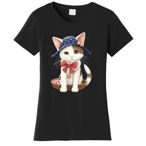 American Cat 4th Of July Cat Patriotic Cats Japanese Bobtail Kitten Women's T-Shirt