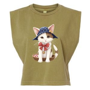 American Cat 4th Of July Cat Patriotic Cats Japanese Bobtail Kitten Garment-Dyed Women's Muscle Tee