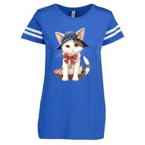 American Cat 4th Of July Cat Patriotic Cats Japanese Bobtail Kitten Enza Ladies Jersey Football T-Shirt