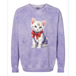 American Cat 4th Of July Cat Patriotic Cats Japanese Bobtail Kitten Colorblast Crewneck Sweatshirt