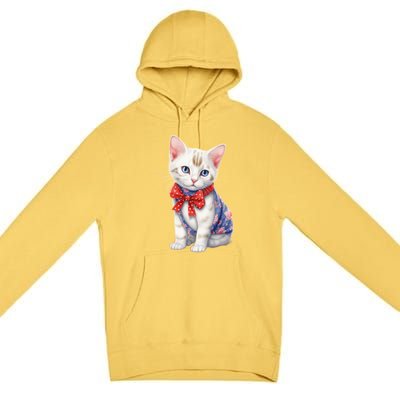 American Cat 4th Of July Cat Patriotic Cats Japanese Bobtail Kitten Premium Pullover Hoodie