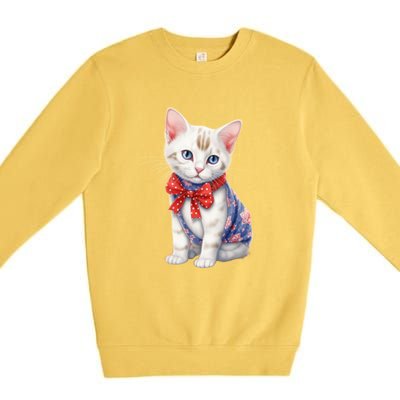 American Cat 4th Of July Cat Patriotic Cats Japanese Bobtail Kitten Premium Crewneck Sweatshirt