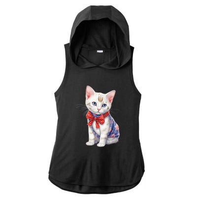 American Cat 4th Of July Cat Patriotic Cats Japanese Bobtail Kitten Ladies PosiCharge Tri-Blend Wicking Draft Hoodie Tank