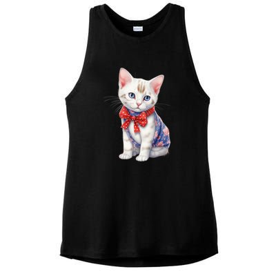 American Cat 4th Of July Cat Patriotic Cats Japanese Bobtail Kitten Ladies PosiCharge Tri-Blend Wicking Tank