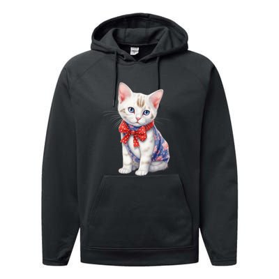 American Cat 4th Of July Cat Patriotic Cats Japanese Bobtail Kitten Performance Fleece Hoodie