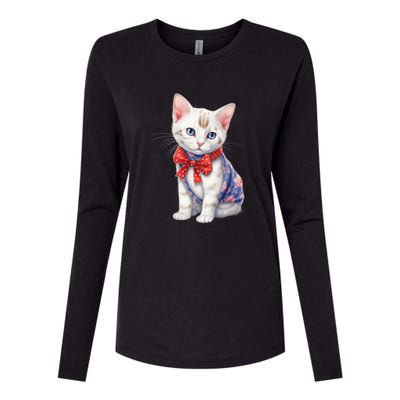 American Cat 4th Of July Cat Patriotic Cats Japanese Bobtail Kitten Womens Cotton Relaxed Long Sleeve T-Shirt