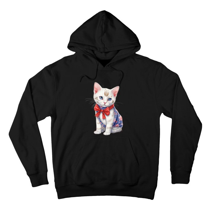 American Cat 4th Of July Cat Patriotic Cats Japanese Bobtail Kitten Hoodie