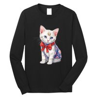 American Cat 4th Of July Cat Patriotic Cats Japanese Bobtail Kitten Long Sleeve Shirt