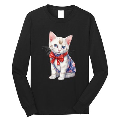 American Cat 4th Of July Cat Patriotic Cats Japanese Bobtail Kitten Long Sleeve Shirt