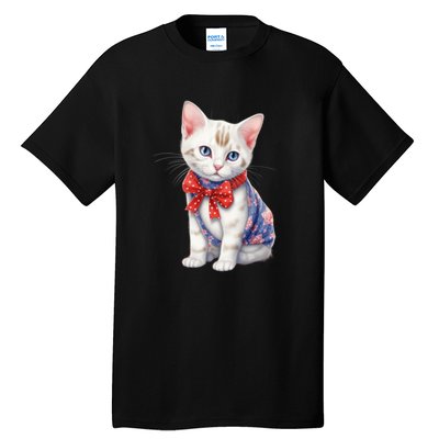 American Cat 4th Of July Cat Patriotic Cats Japanese Bobtail Kitten Tall T-Shirt