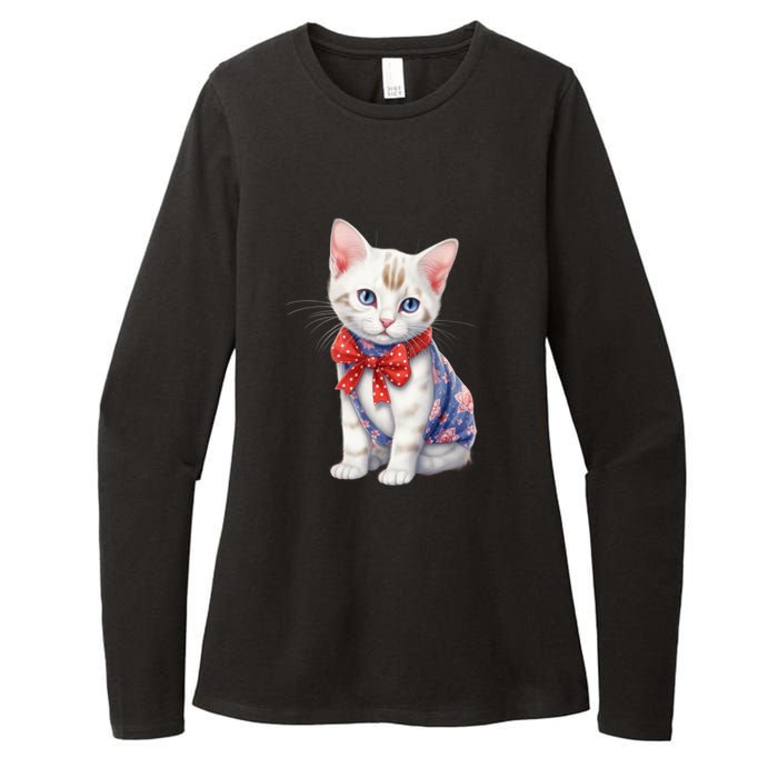 American Cat 4th Of July Cat Patriotic Cats Japanese Bobtail Kitten Womens CVC Long Sleeve Shirt