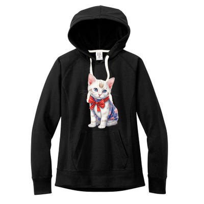 American Cat 4th Of July Cat Patriotic Cats Japanese Bobtail Kitten Women's Fleece Hoodie