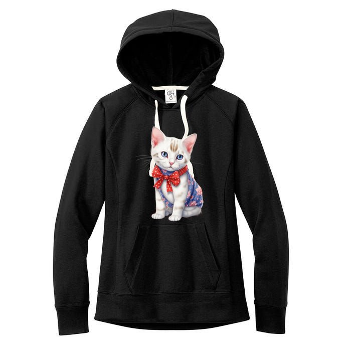 American Cat 4th Of July Cat Patriotic Cats Japanese Bobtail Kitten Women's Fleece Hoodie