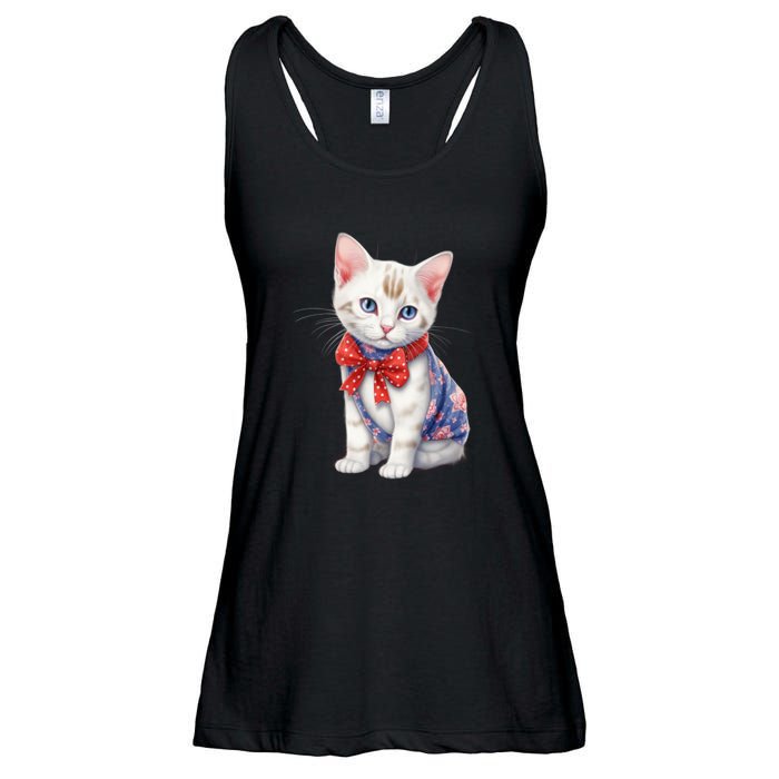 American Cat 4th Of July Cat Patriotic Cats Japanese Bobtail Kitten Ladies Essential Flowy Tank