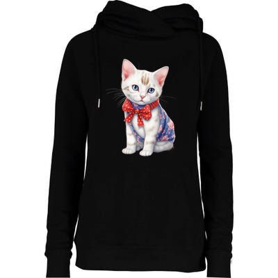 American Cat 4th Of July Cat Patriotic Cats Japanese Bobtail Kitten Womens Funnel Neck Pullover Hood