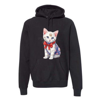 American Cat 4th Of July Cat Patriotic Cats Japanese Bobtail Kitten Premium Hoodie