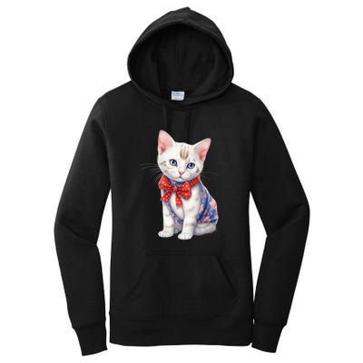 American Cat 4th Of July Cat Patriotic Cats Japanese Bobtail Kitten Women's Pullover Hoodie