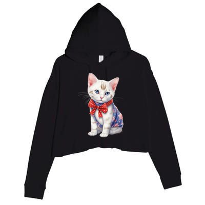 American Cat 4th Of July Cat Patriotic Cats Japanese Bobtail Kitten Crop Fleece Hoodie