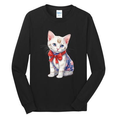 American Cat 4th Of July Cat Patriotic Cats Japanese Bobtail Kitten Tall Long Sleeve T-Shirt